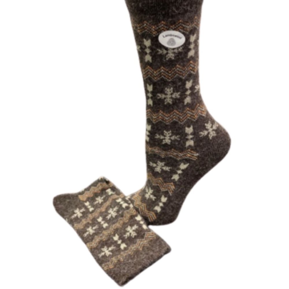 Geometrical Design Lambswool Crew, Blue, Brown Soc